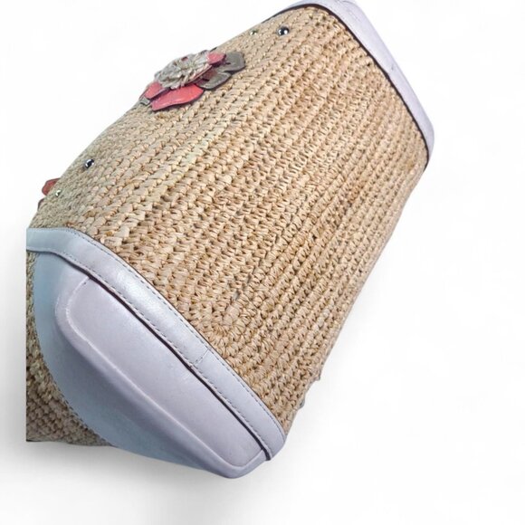 COACH Natalie Floral Straw Basket Bag embellished flower applique peach - Picture 6 of 9